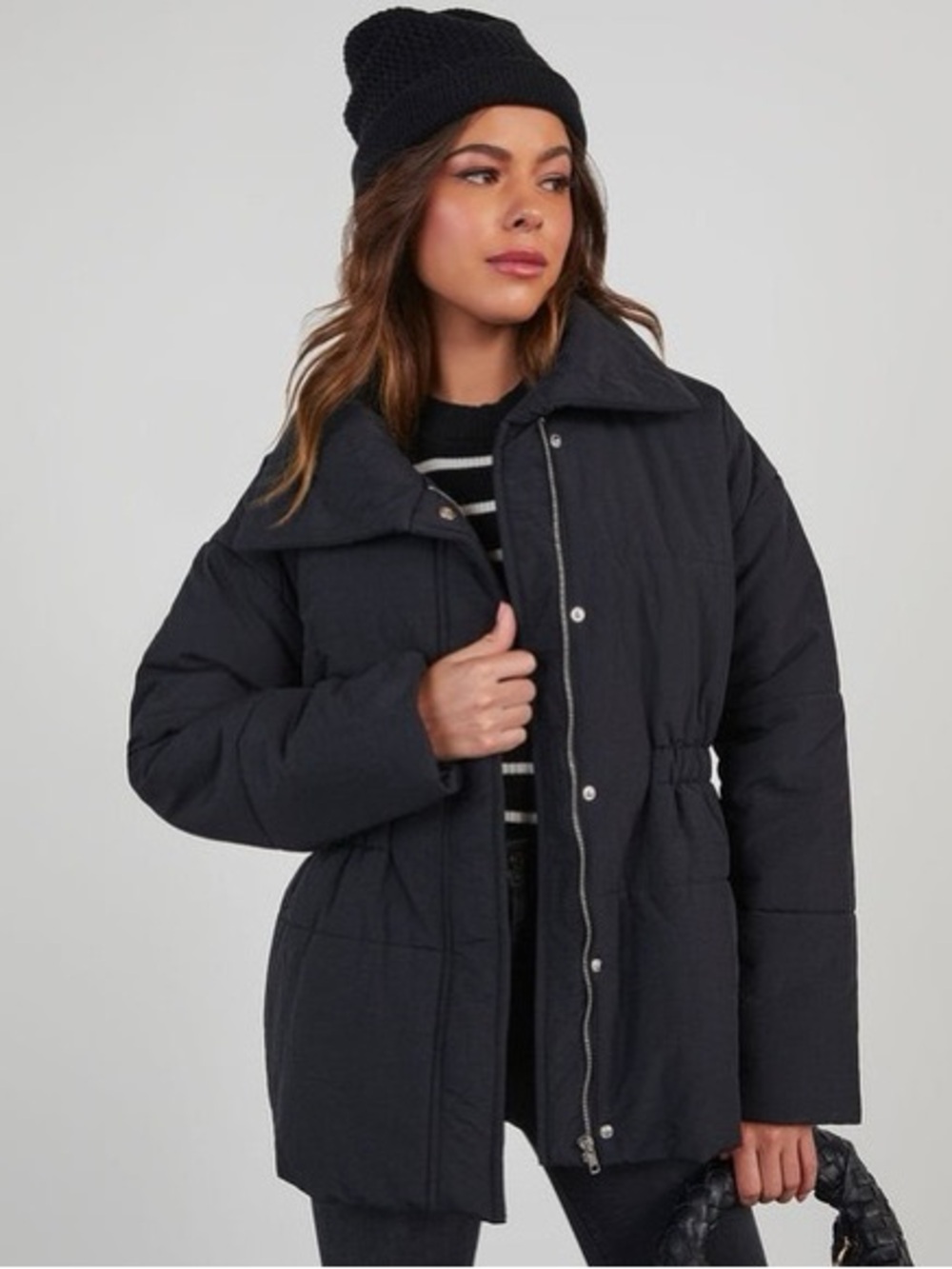 Blu Pepper Black Quilted Puffer Jacket with High Collar